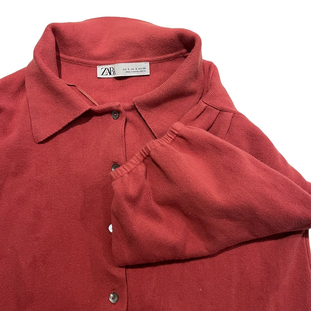 ZARA Women Small Balloon Sleeve Knit Puff‎ Sleeve Mini Dress Shirt Rose Pink